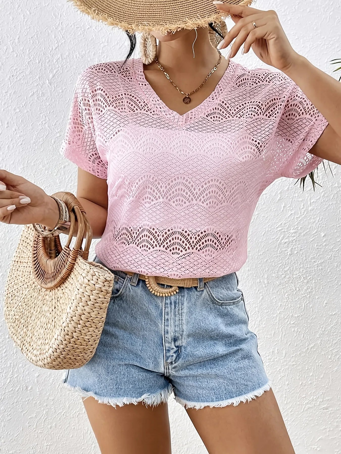 Crochet Lace V-Neck Summer Top - Tigbul's Variety Fashion Shop