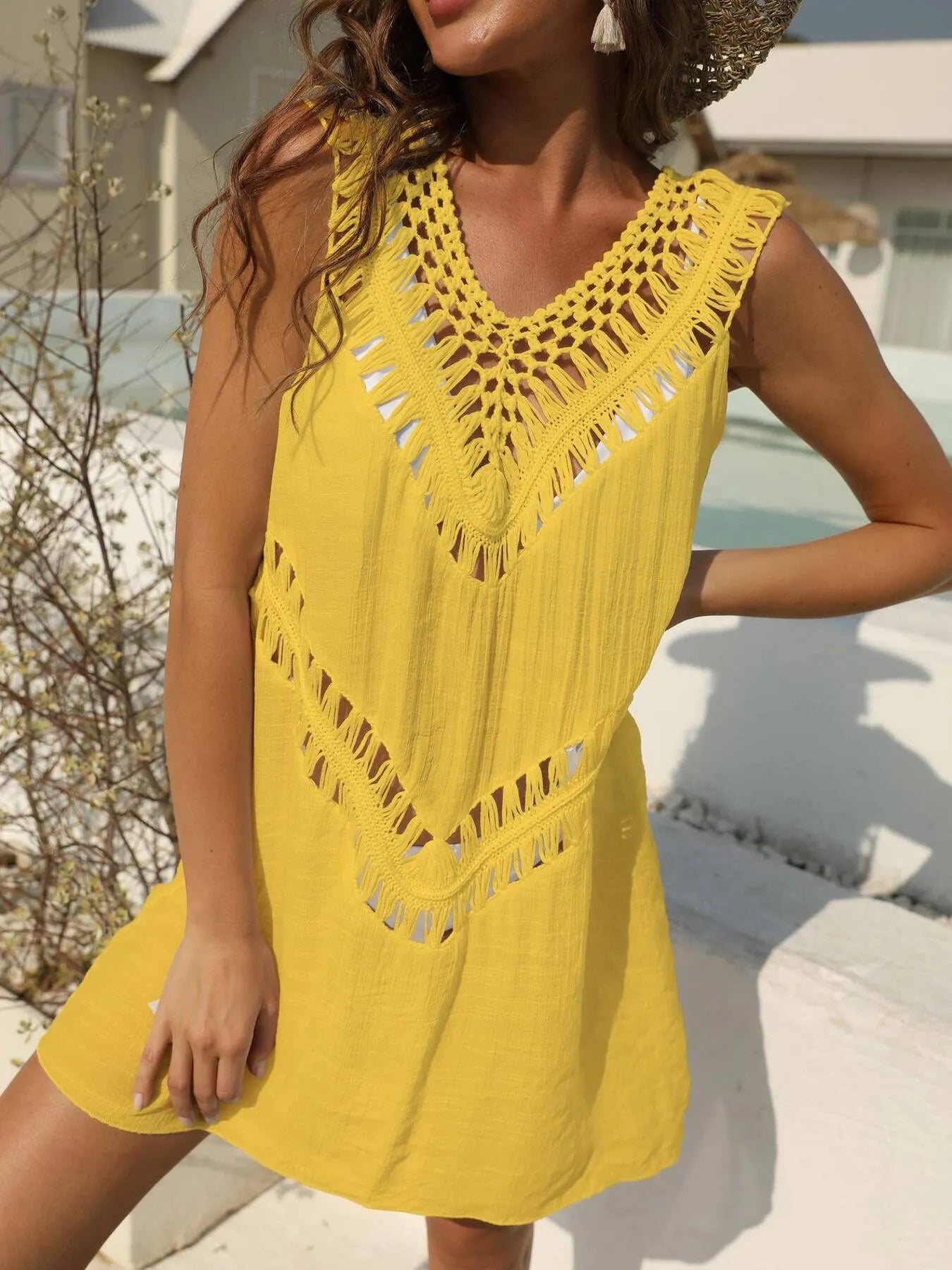 Crochet Detail Beach Cover Up Dress - Tigbul's Variety Fashion Shop