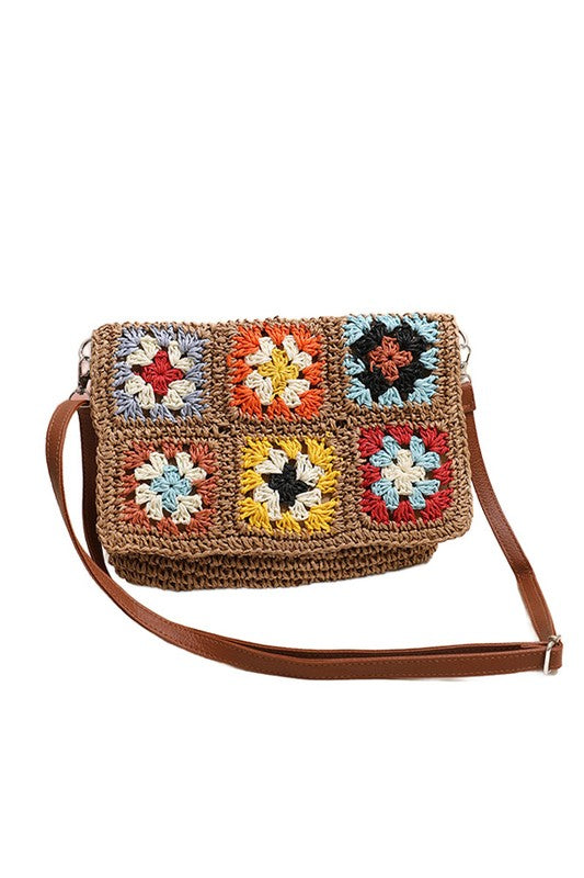 Sylvie Foldover Crochet Woven Crossbody - Tigbul's Variety Fashion Shop