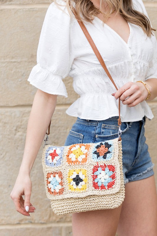 Sylvie Foldover Crochet Woven Crossbody - Tigbul's Variety Fashion Shop