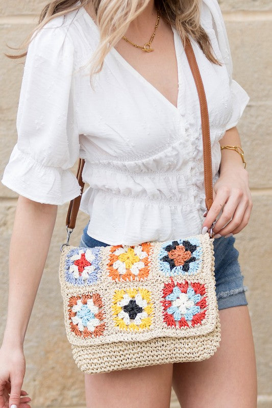Sylvie Foldover Crochet Woven Crossbody - Tigbul's Variety Fashion Shop