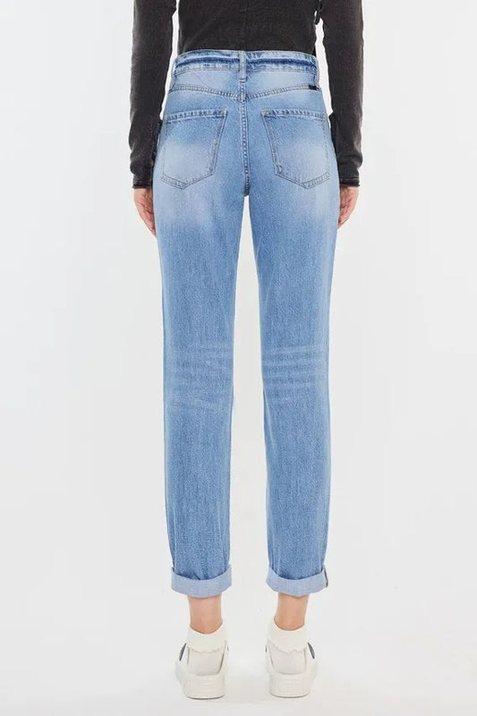 Kancan High Rise Distressed Mom Jeans - Tigbul's Variety Fashion Shop