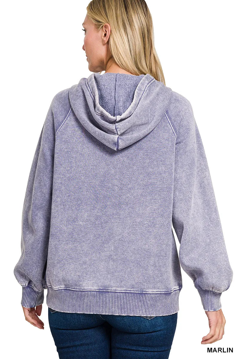 Zenana Acid Wash Fleece Hoodie with Kangaroo Pocket - Tigbul's Variety Fashion Shop