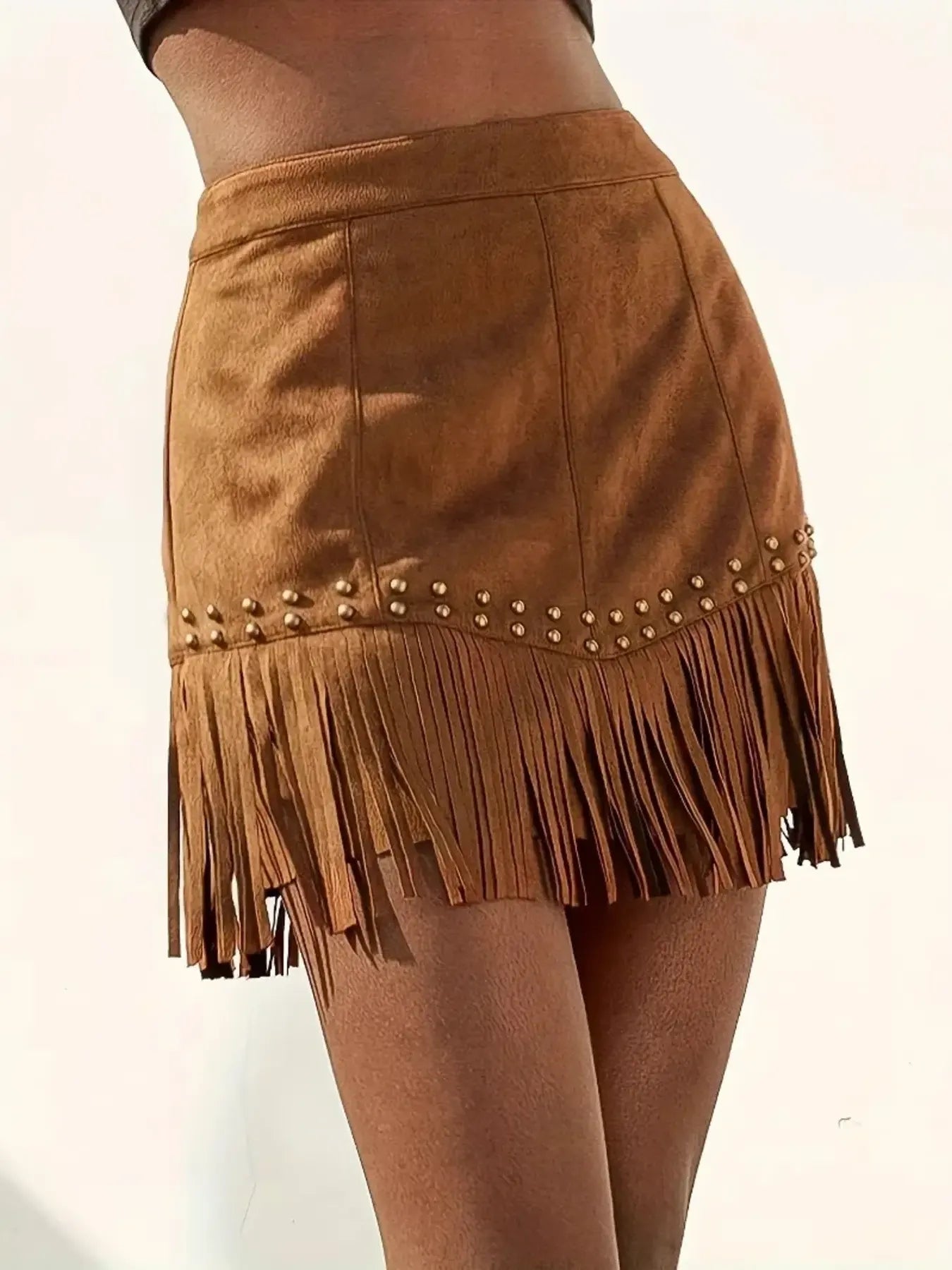 Studded Fringe Mini Skirt - Tigbul's Variety Fashion Shop
