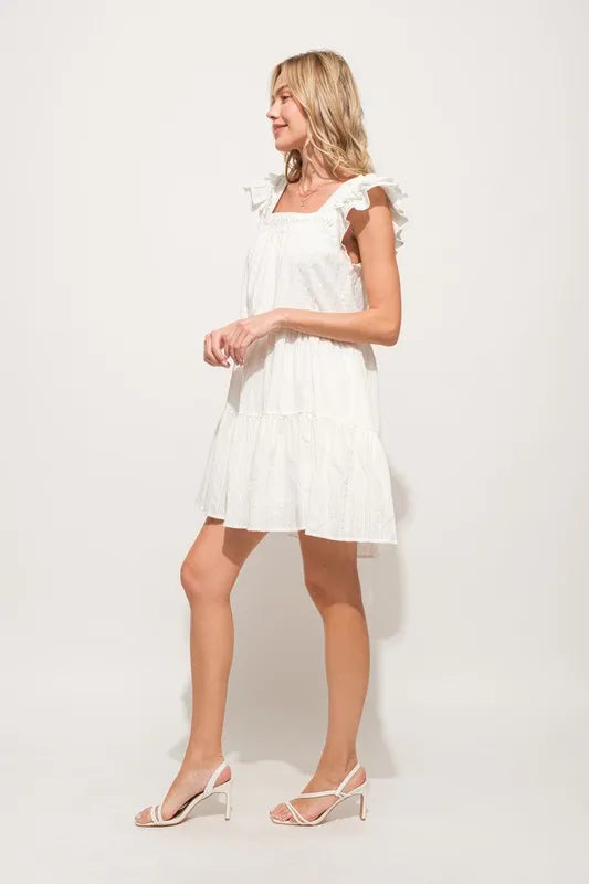 Origami Pleating Ruffled Sleeve Off White Tiered Dress - Tigbul's Variety Fashion Shop