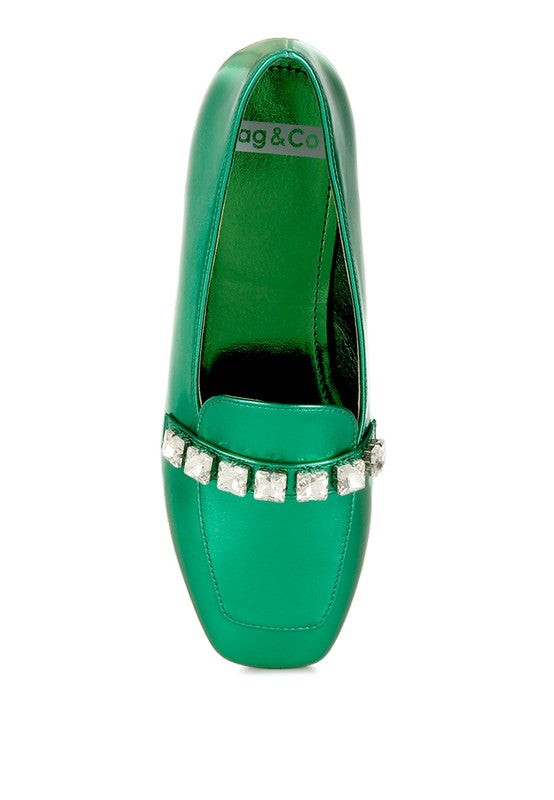 Celosia Metallic Diamante Strap Loafers - Tigbul's Variety Fashion Shop