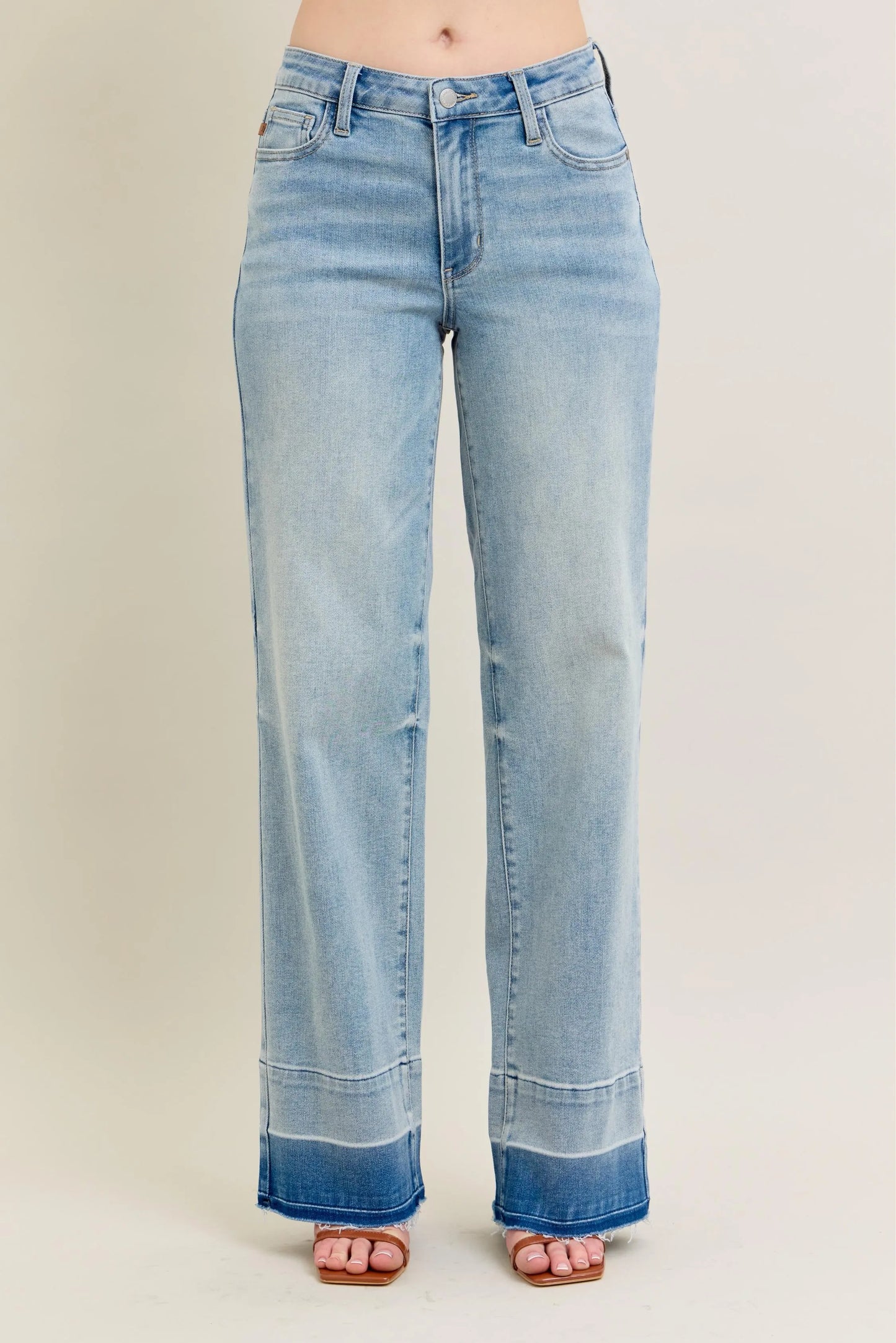 Judy Blue Full Size Mr Release Hem Wide Leg Jeans Plus Size - Tigbul's Variety Fashion Shop