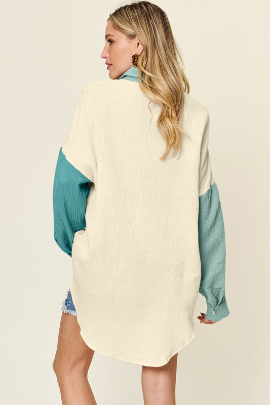 Pocketed Texture Button Up Shirt - Tigbul's Variety Fashion Shop
