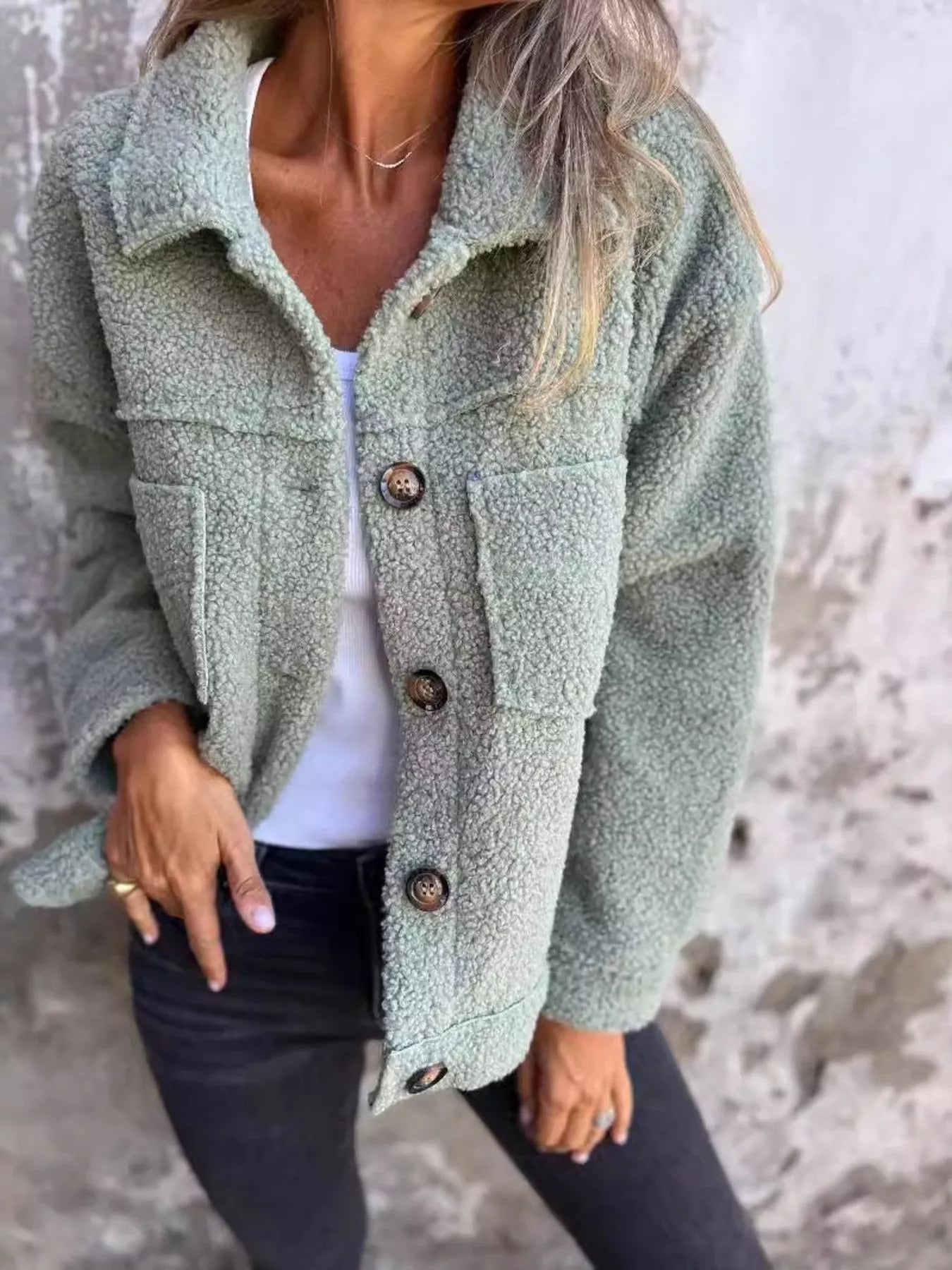 Full Size Single-Breasted Sherpa Shacket Plus Size - Tigbul's Variety Fashion Shop