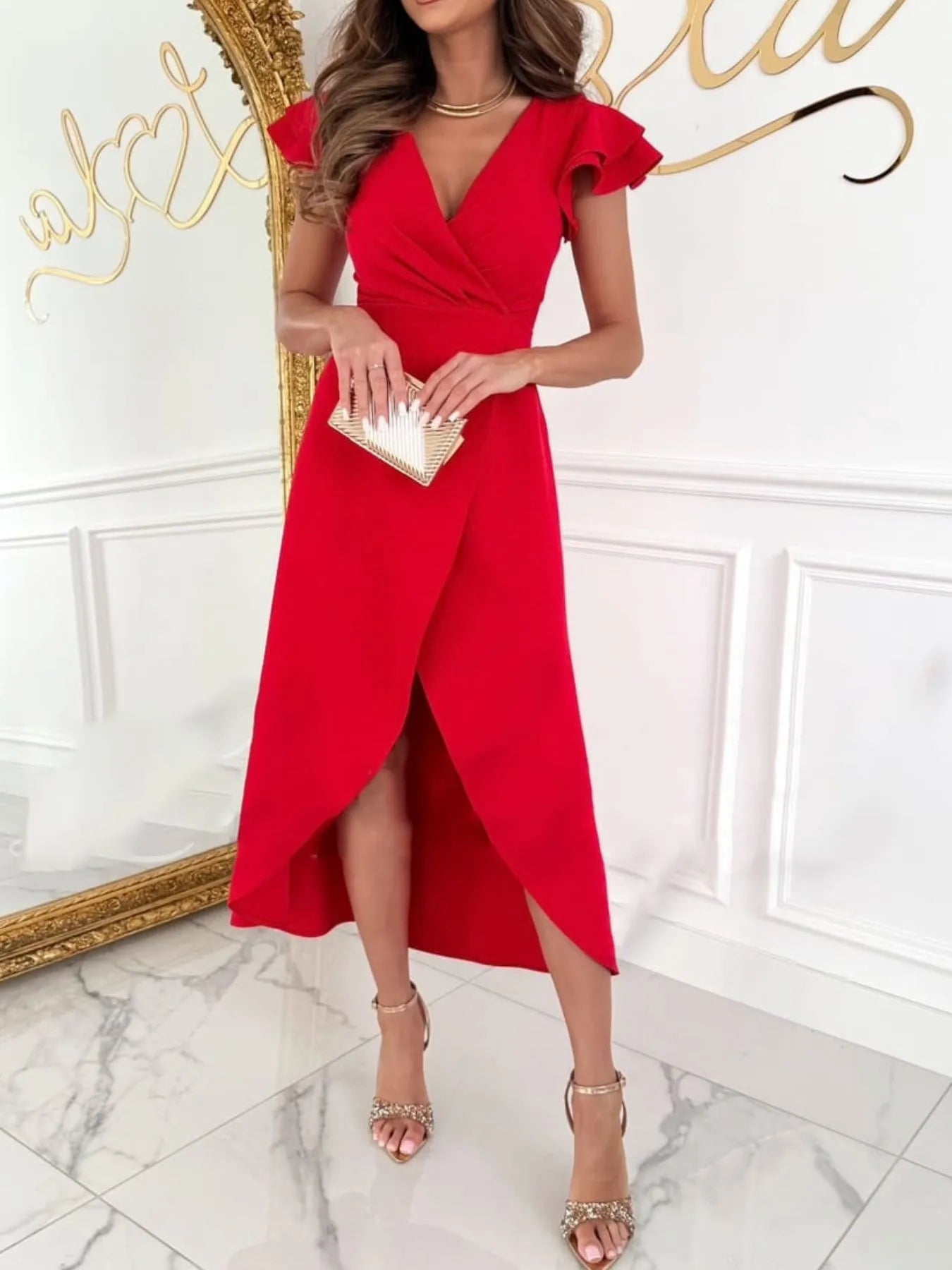 Surplice Ruffled Cap Sleeve Dress - Tigbul's Variety Fashion Shop