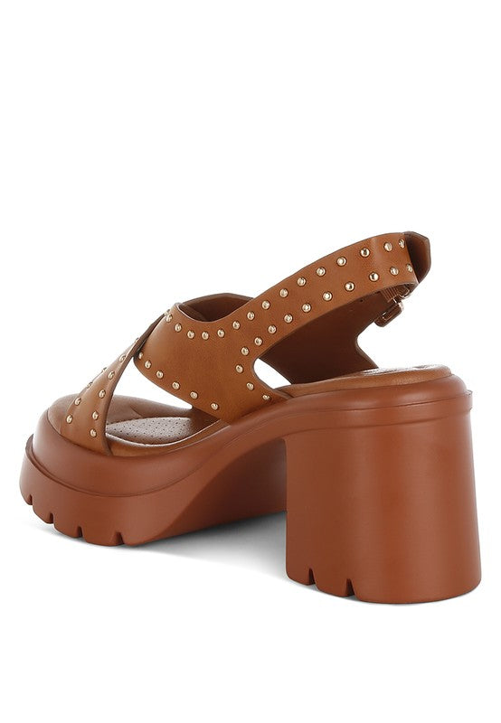 Nambo Stud Embellished Block Heel Sandals - Tigbul's Variety Fashion Shop