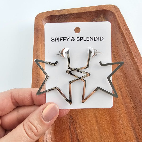 Luxe Star Hoops - Silver - Tigbul's Variety Fashion Shop