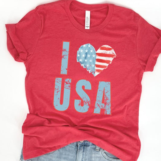 I Love USA with Heart Flag distressed t-shirt - Tigbul's Variety Fashion Shop