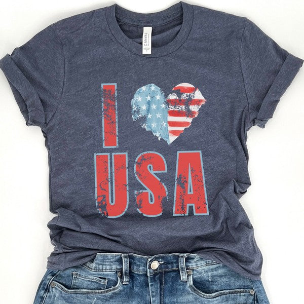 Plus I Love USA with Heart Flag distressed t-shirt - Tigbul's Variety Fashion Shop