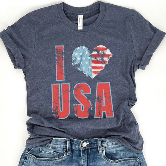 I Love USA with Heart Flag distressed t-shirt - Tigbul's Variety Fashion Shop