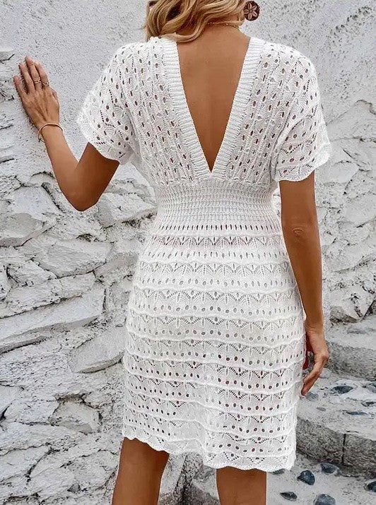 Deep v eyelet cover up dress - Tigbul's Variety Fashion Shop