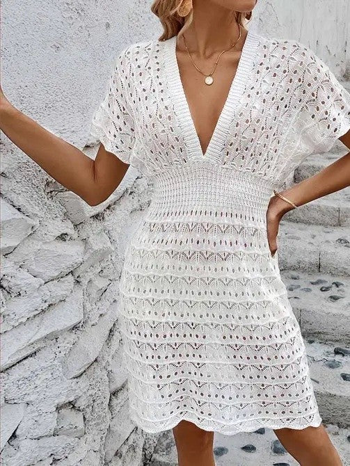 Deep v eyelet cover up dress - Tigbul's Variety Fashion Shop