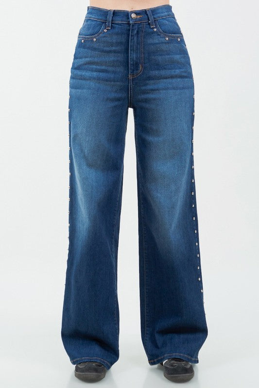 Camila Studded Wide Leg Jean - Tigbul's Variety Fashion Shop