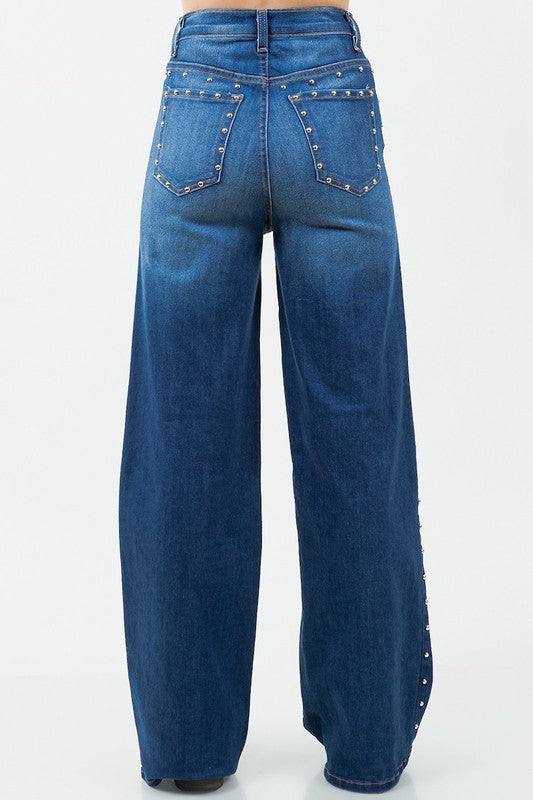 Camila Studded Wide Leg Jean - Tigbul's Variety Fashion Shop