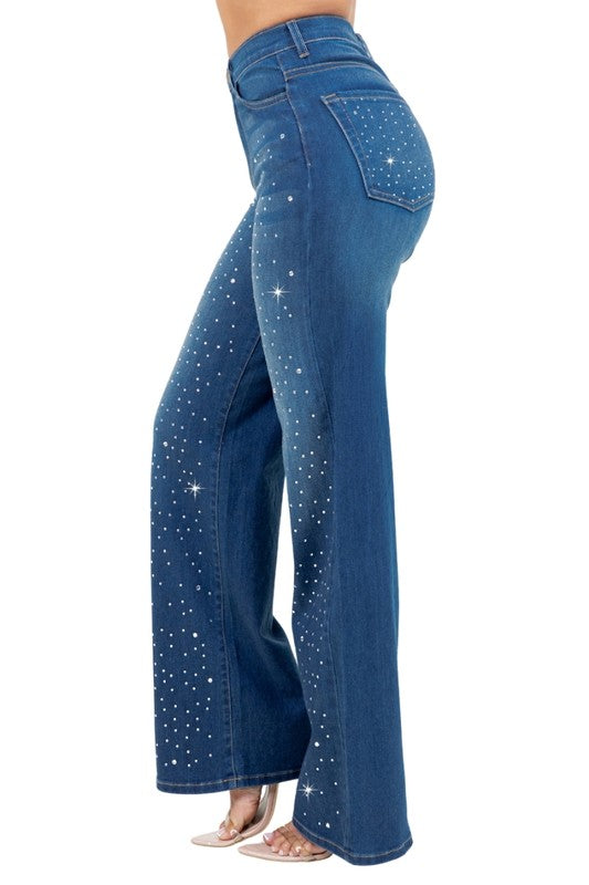 Camilla Rhinestone Wide Leg Jean - Tigbul's Variety Fashion Shop