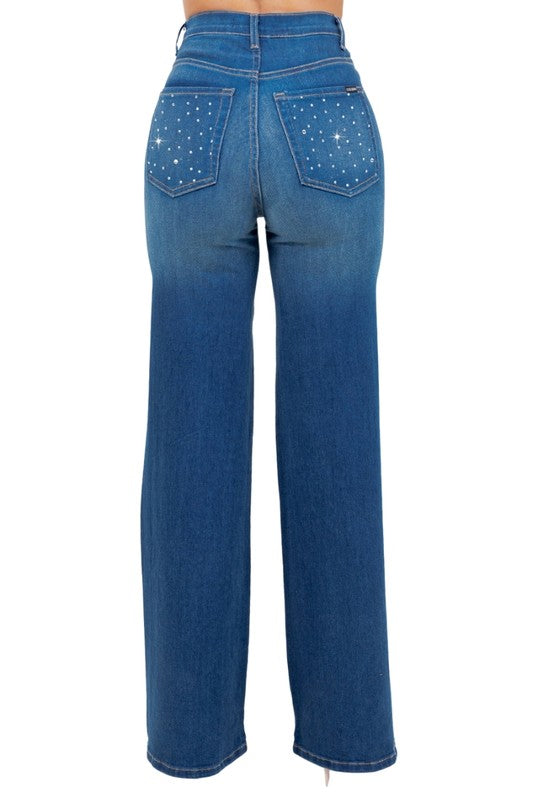 Camilla Rhinestone Wide Leg Jean - Tigbul's Variety Fashion Shop