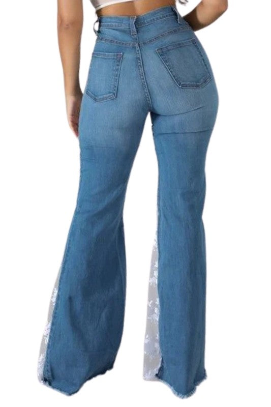 Lace Bell Bottom Jean in Medium Wash - Tigbul's Variety Fashion Shop