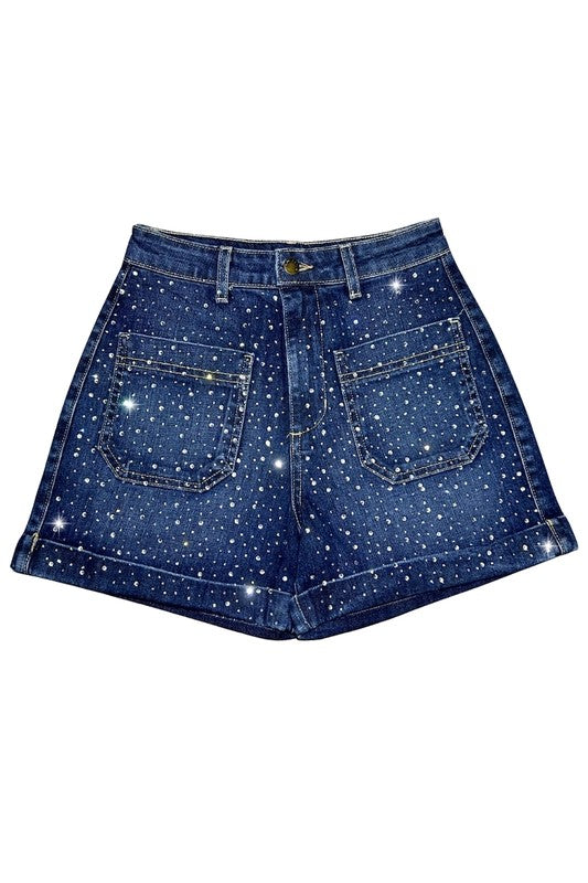 The Willow Denim Short Rhinestones Dark Wash - Tigbul's Variety Fashion Shop