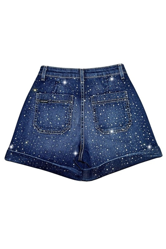 The Willow Denim Short Rhinestones Dark Wash - Tigbul's Variety Fashion Shop