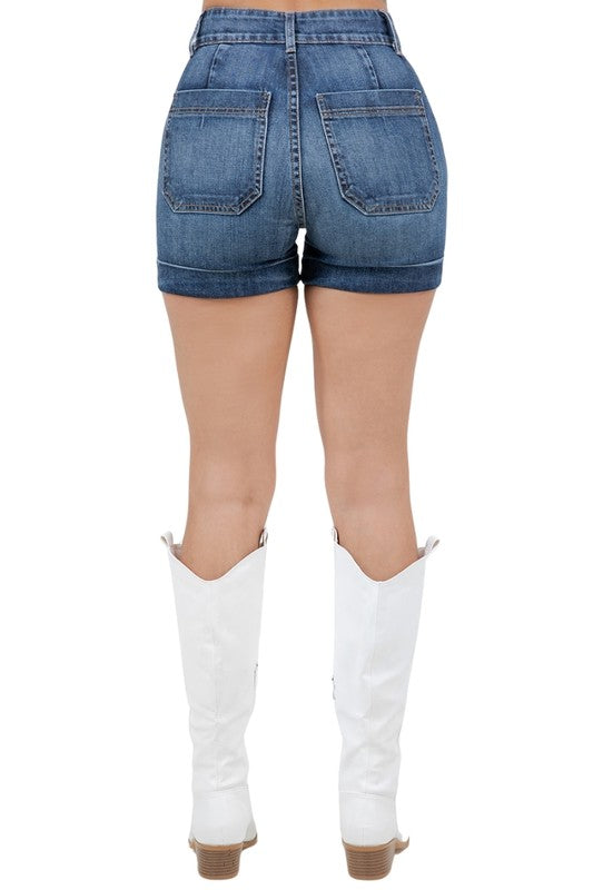 Star Studded High Waisted Denim Shorts Dark Wash - Tigbul's Variety Fashion Shop