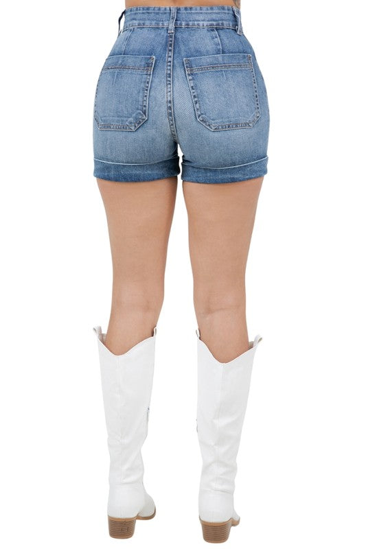 Star Studded High Waisted Denim Shorts Medium Wash - Tigbul's Variety Fashion Shop