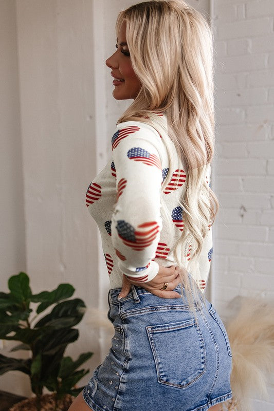 White Americana Glitter Mesh Long Sleeve Bodysuit - Tigbul's Variety Fashion Shop