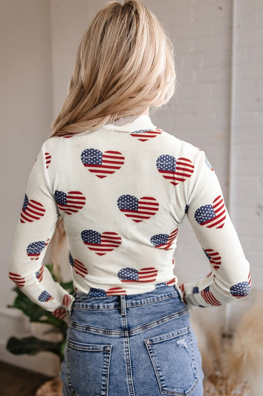 White Americana Glitter Mesh Long Sleeve Bodysuit - Tigbul's Variety Fashion Shop