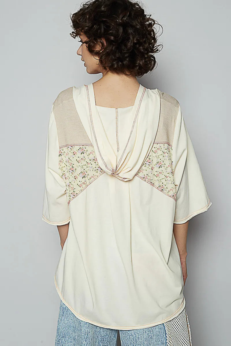 POL Lace-Up Hooded T-Shirt with Paisley Panel Detail - Tigbul's Variety Fashion Shop