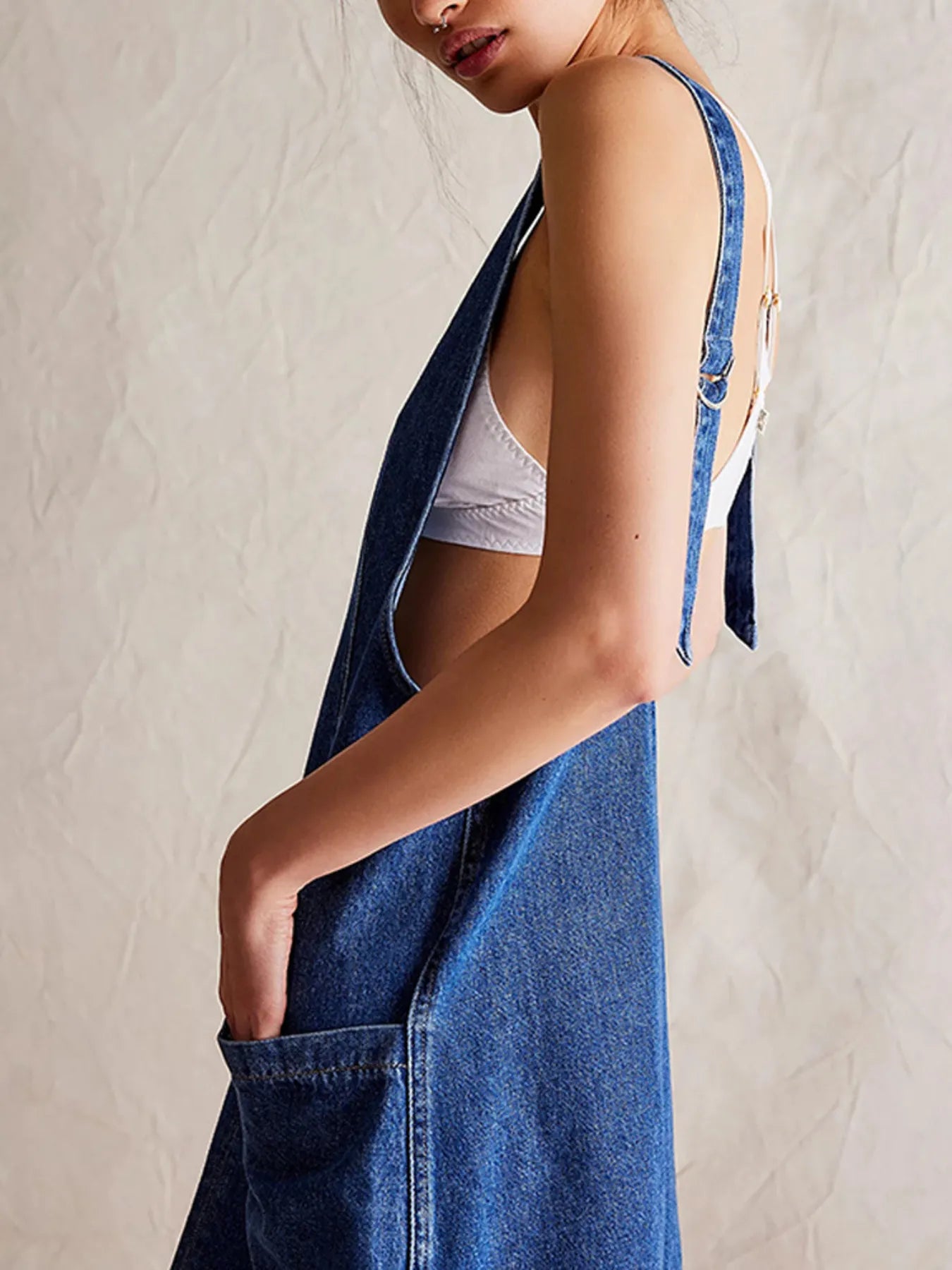 Oversized V-Neck Denim Tank Dress with Front Pockets - Tigbul's Variety Fashion Shop