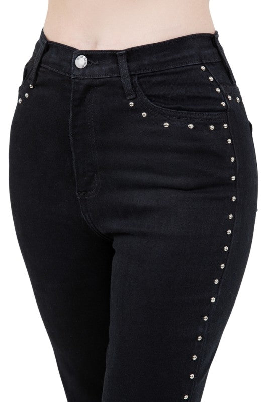 Studded Mom Jean in Black Denim - Tigbul's Variety Fashion Shop