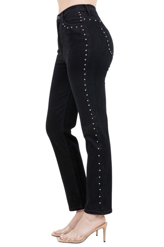 Studded Mom Jean in Black Denim - Tigbul's Variety Fashion Shop