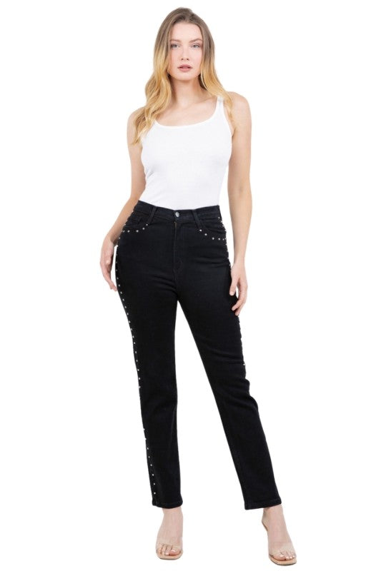 Studded Mom Jean in Black Denim - Tigbul's Variety Fashion Shop