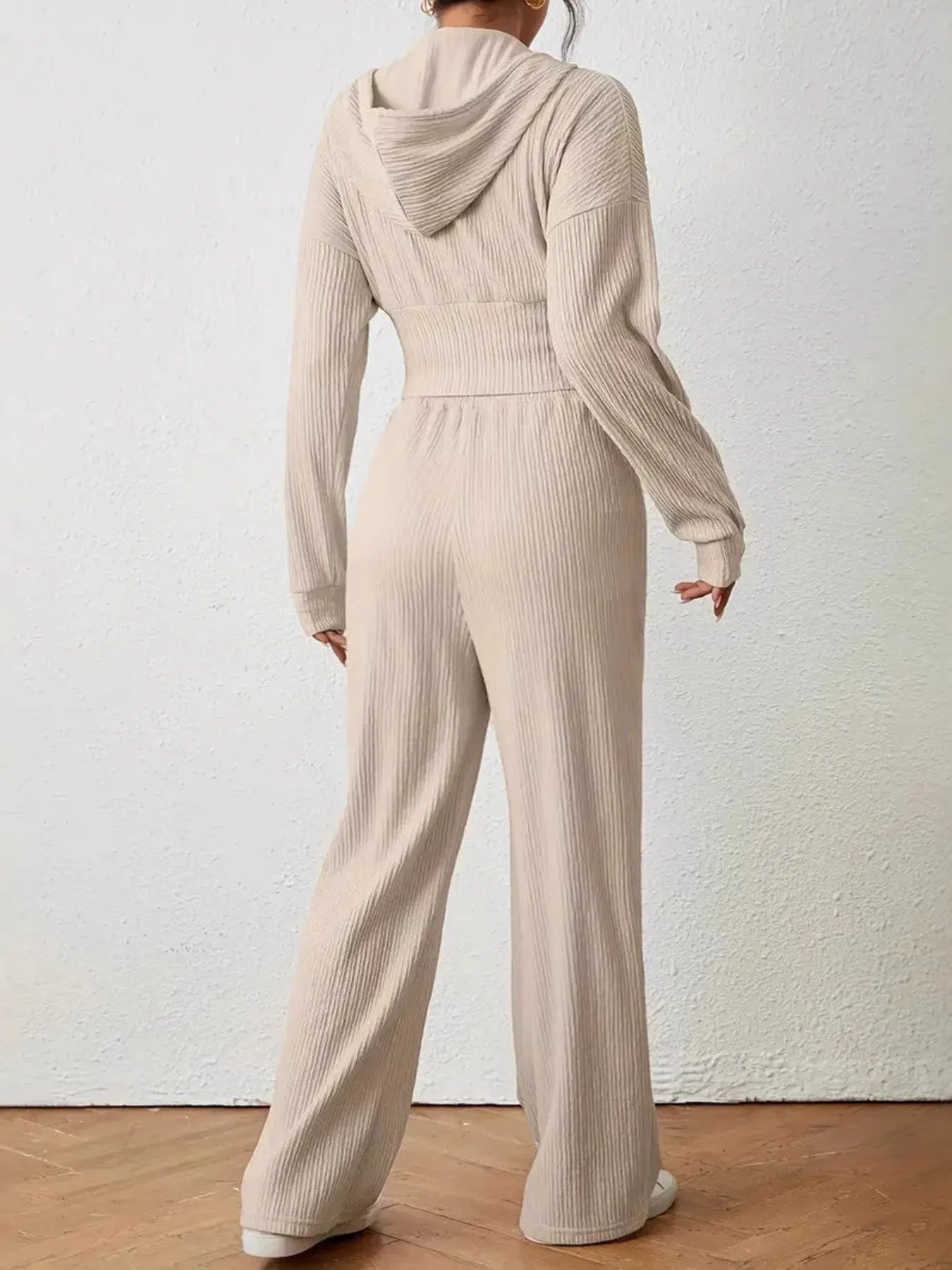 Drawstring Zip Up Hooded Top and Pants Set - Tigbul's Variety Fashion Shop