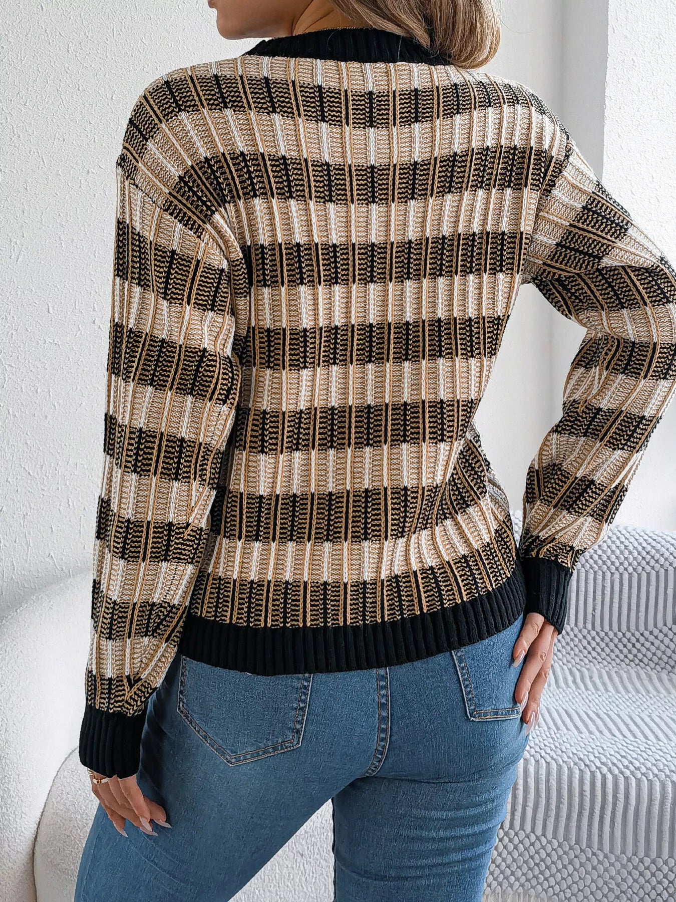 Striped Round Neck Long Sleeve Sweater - Tigbul's Variety Fashion Shop