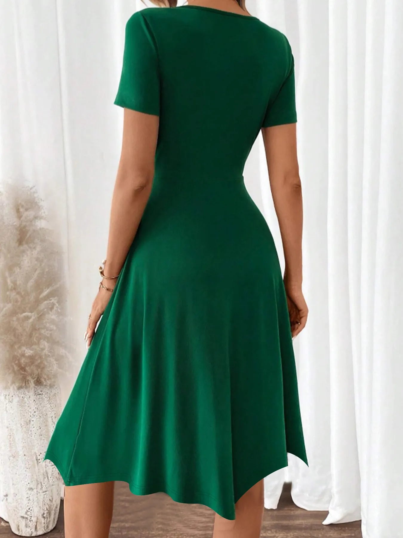 V-Neck Short Sleeve Dress - Tigbul's Variety Fashion Shop