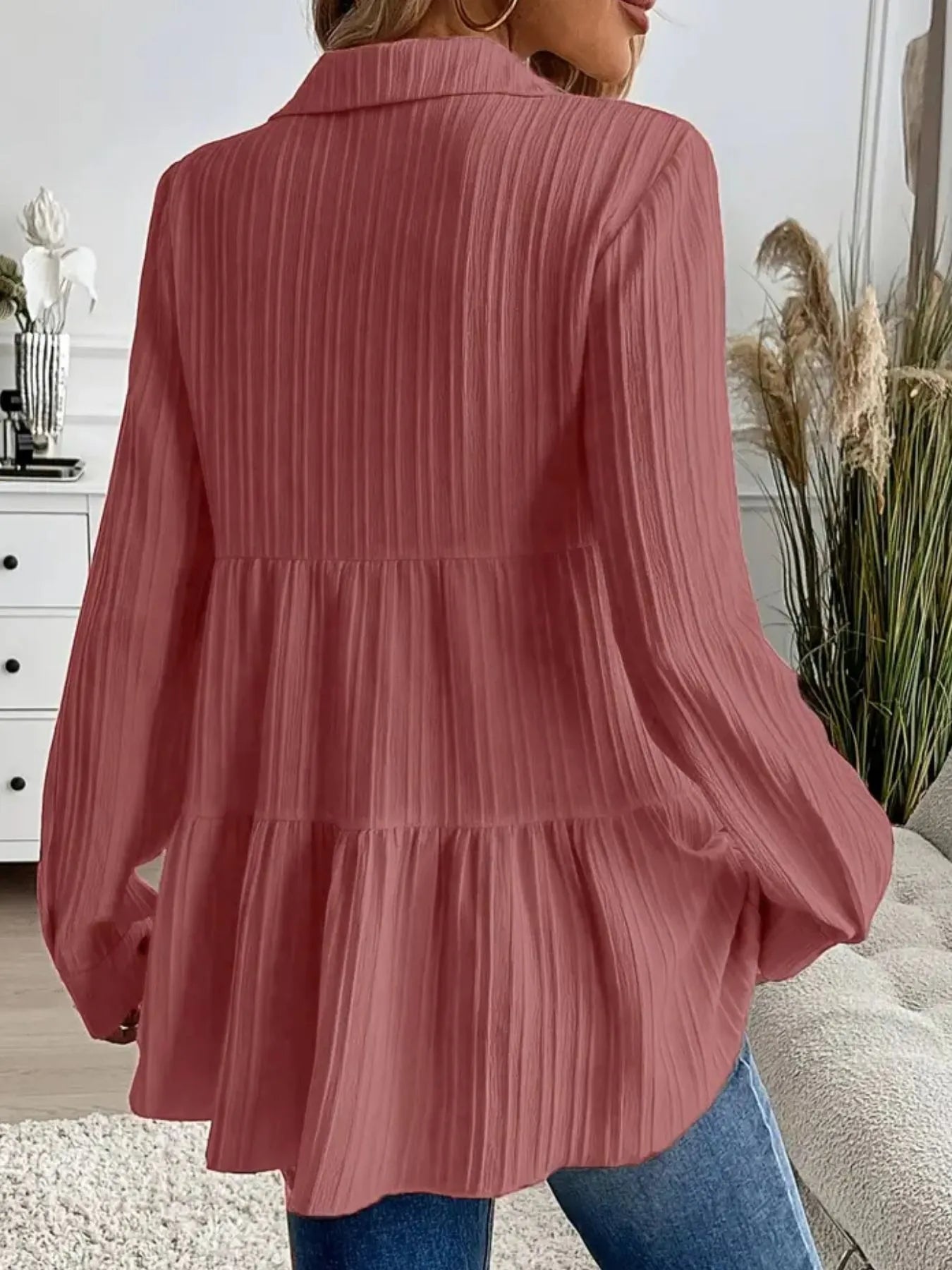 Striped Button-Down Tiered Shirt - Tigbul's Variety Fashion Shop