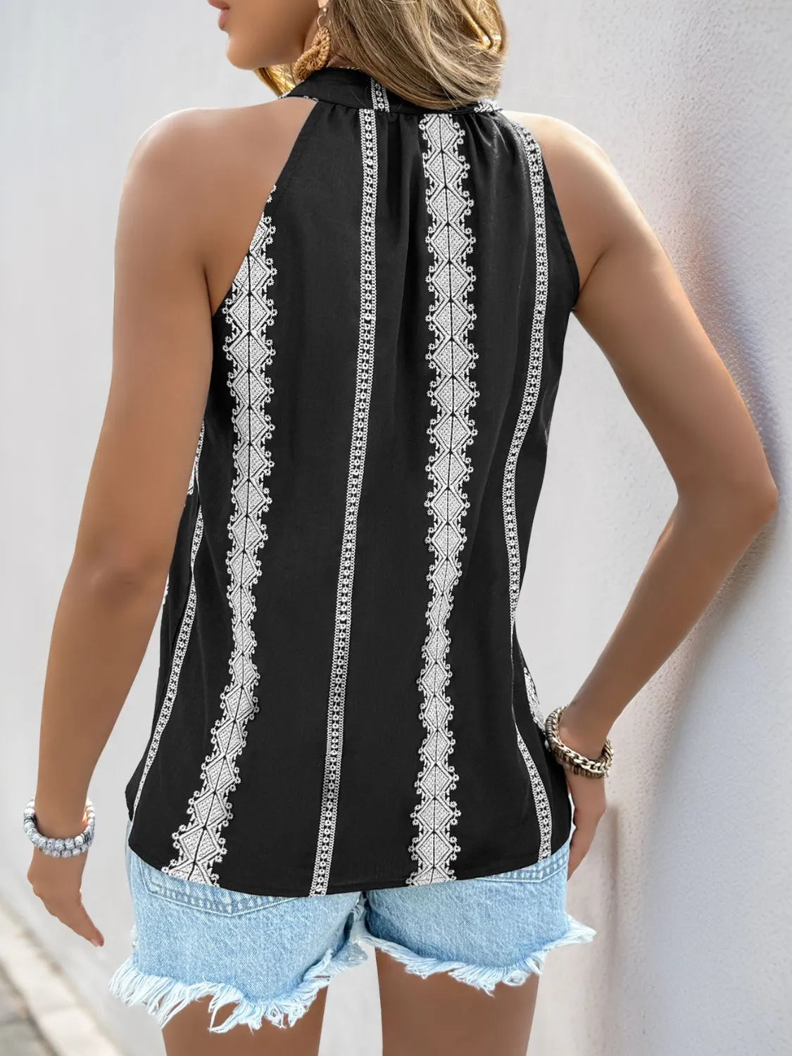 Black Tassel Tied Embroidered Tank - Tigbul's Variety Fashion Shop