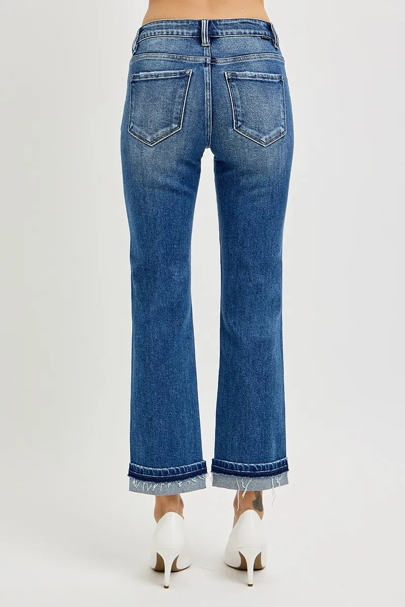 RISEN Mid Rise Ankle Straight Cuffed Jeans - Tigbul's Variety Fashion Shop