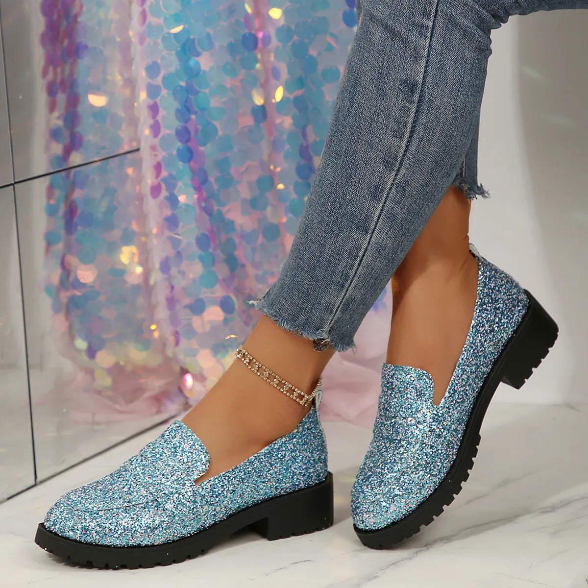 Ladies Round Toe Block Heel Loafers - Tigbul's Variety Fashion Shop