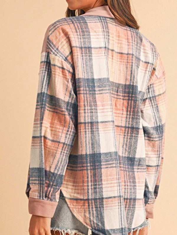 Plaid Corduroy Patch Pocket Loose Shacket Shirt - Tigbul's Variety Fashion Shop