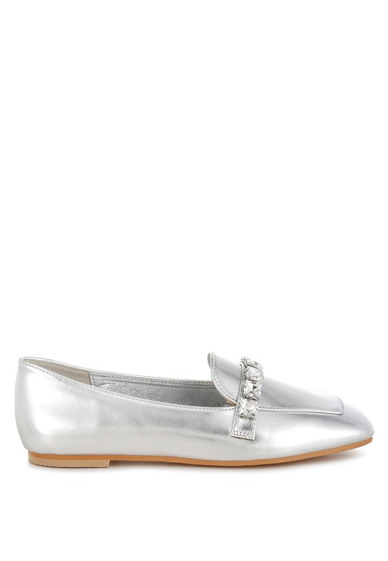 Celosia Metallic Diamante Strap Loafers - Tigbul's Variety Fashion Shop