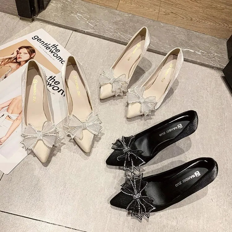 Bow Point Toe Stiletto Pumps - Tigbul's Variety Fashion Shop