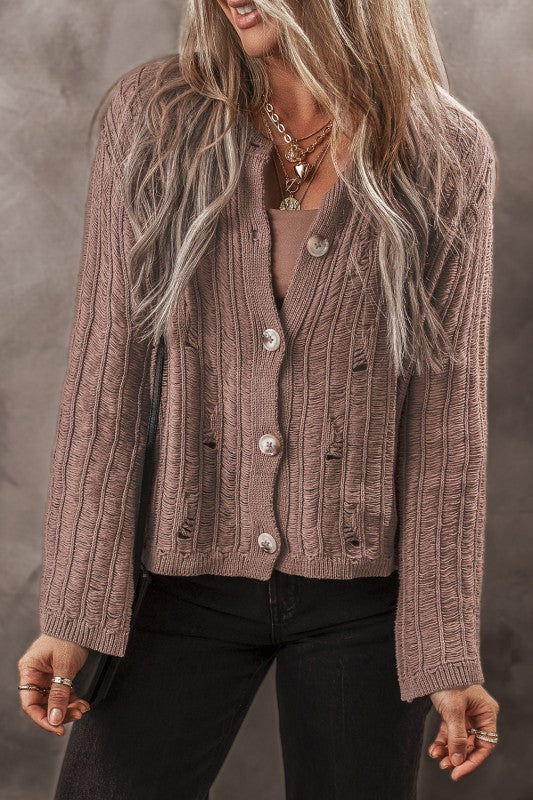 Goat Cut Out Textured Knit Buttoned Cardigan - Tigbul's Variety Fashion Shop