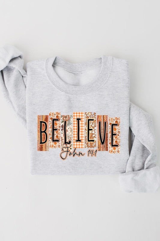 Believe Fall Christian Graphic Sweatshirt - Tigbul's Variety Fashion Shop