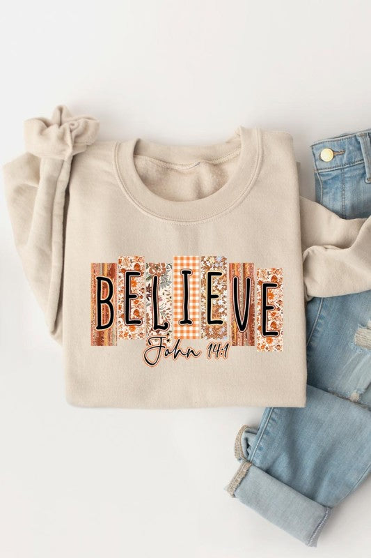 Believe Fall Christian Graphic Sweatshirt - Tigbul's Variety Fashion Shop